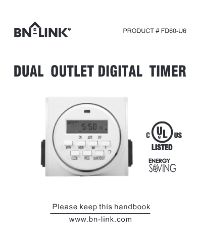BN-LINK 7 Day Heavy Duty Digital Programmable Timer Fd60 U6 115V 60Hz Dual Outlet for Lamp Light Fan Security UL Listed(2 Pack)