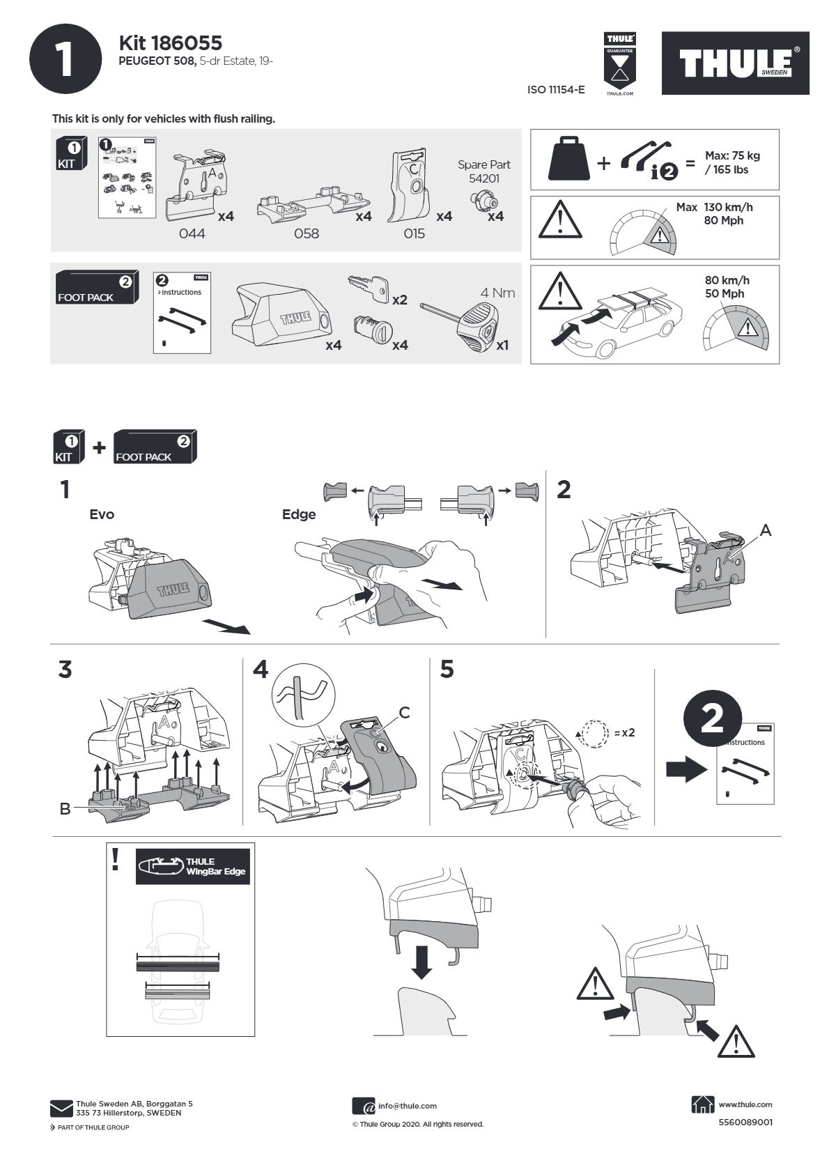 THULE Flush Rail Fitting Kit 6055