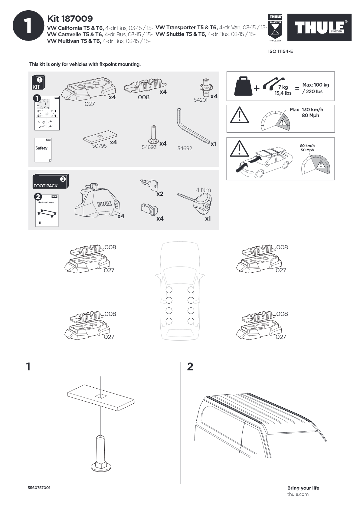 Thule Roof Rack Fitting Kit 7009 for Vehicles with Fix Points