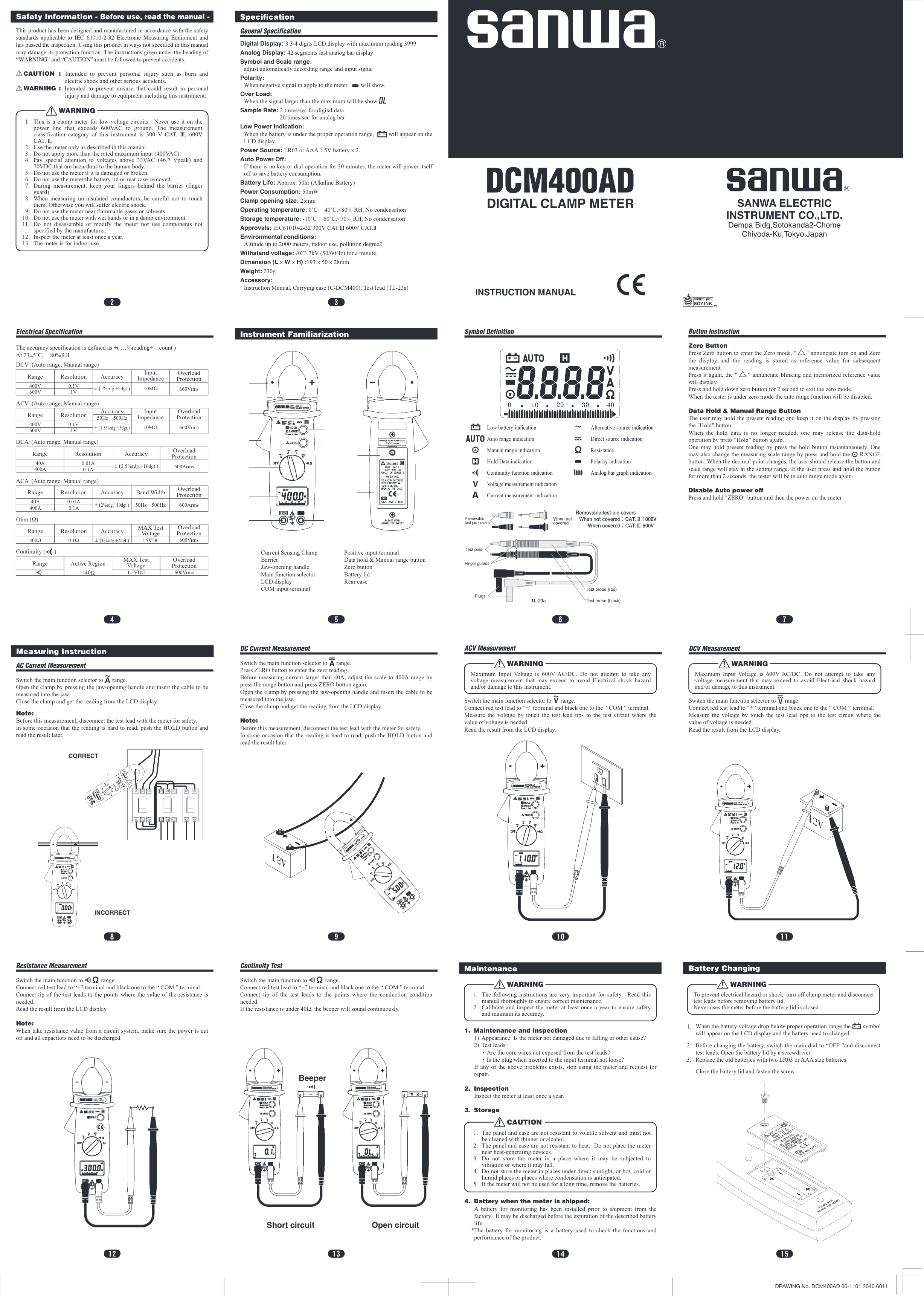 Sanwa DCM400AD | Clamp Meter for Automotive Maintenance Sanwa DCM400AD | Clamp Meter for Automotive Maintenance