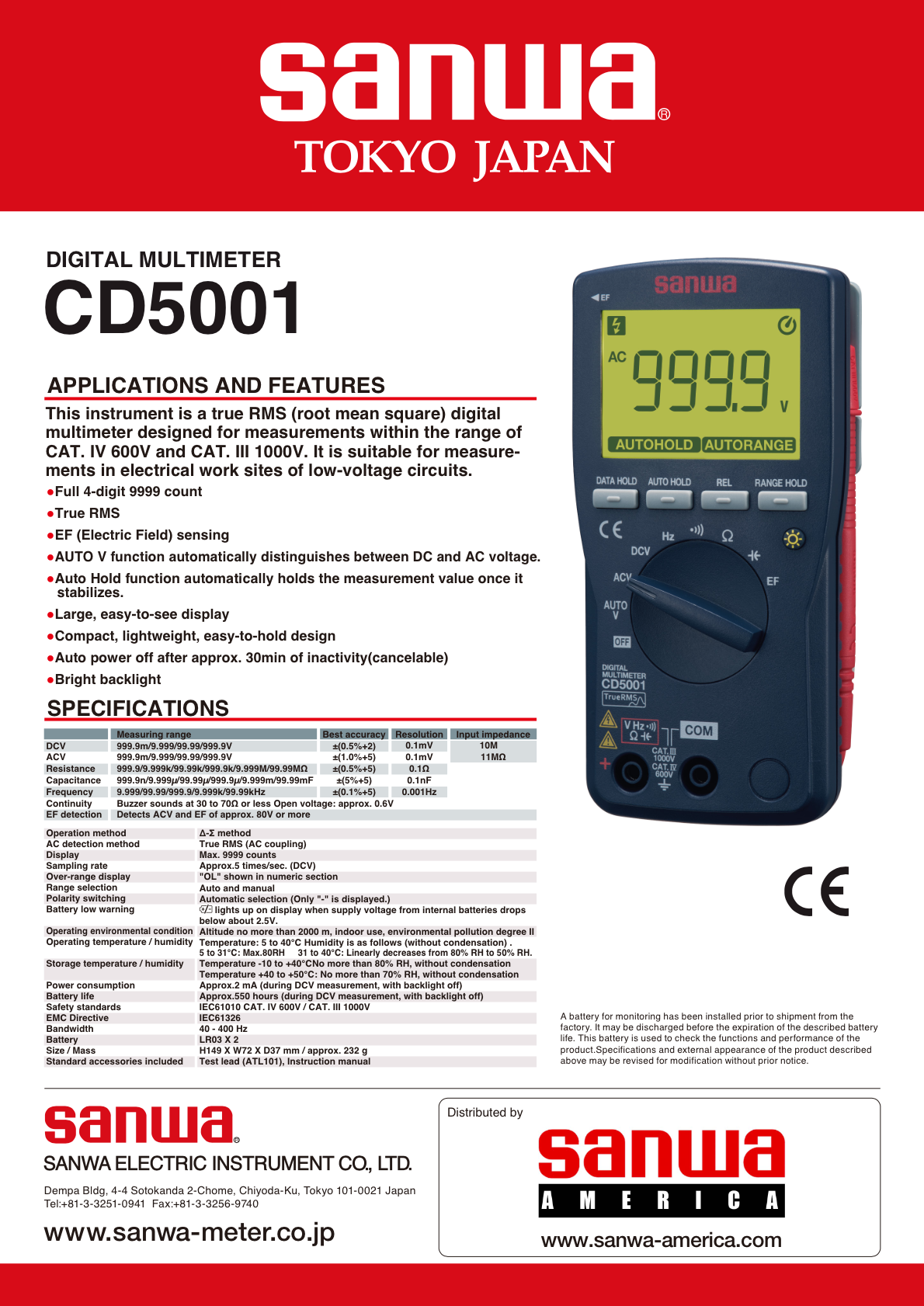 Sanwa CD5001 | Digital Multimeter with True RMS and EF