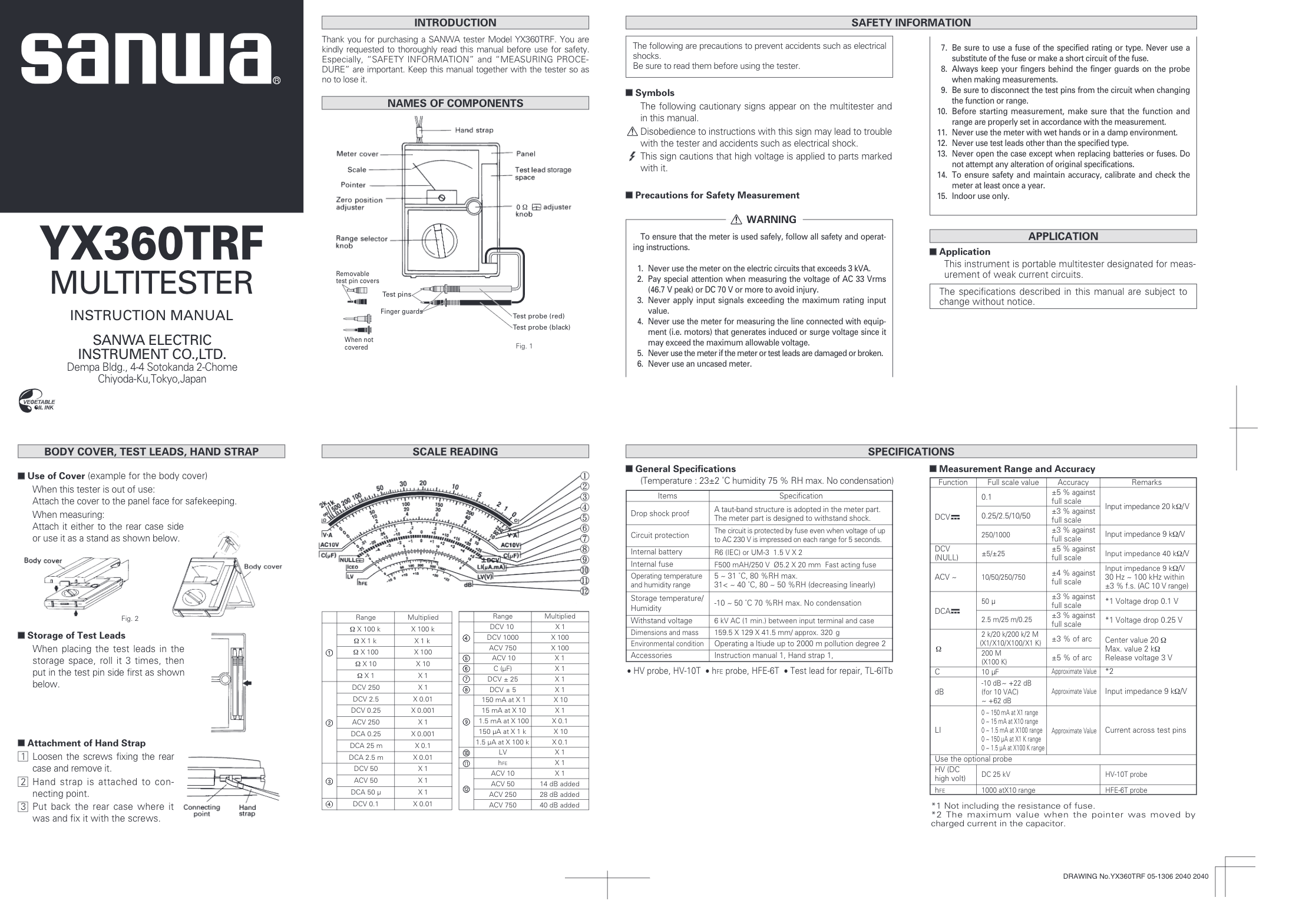 Multimetro analogico - YX360TRF - Sanwa Electric Instrument